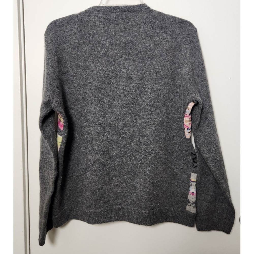 Liz Claiborne Sport Patchwork Cardigan Sweater Gray Wool Rabbit Hair Angora Med - Picture 2 of 11